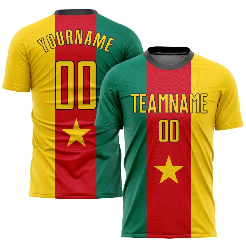 Football Jersey For Personalized Design-Custom Kelly Green Gold Red-Black Sublimation Cameroonian Flag Soccer Uniform Jersey