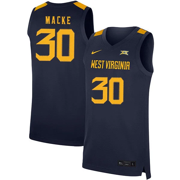 Football Jersey For Game Day-Basketball Jersey For Game Day-West Virginia Mountaineers 30 Spencer Macke Navy Basketball College Basketball Jersey