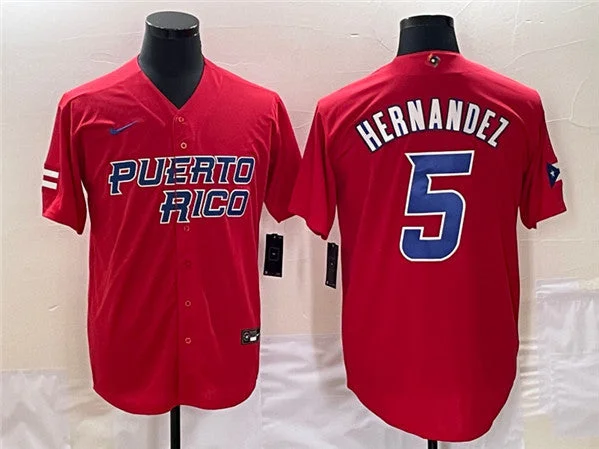 Baseball Jersey With Custom Graphics-Men's Puerto Rico Baseball #5 Enrique Hernandez 2023 Red World Baseball Classic Stitched Jersey