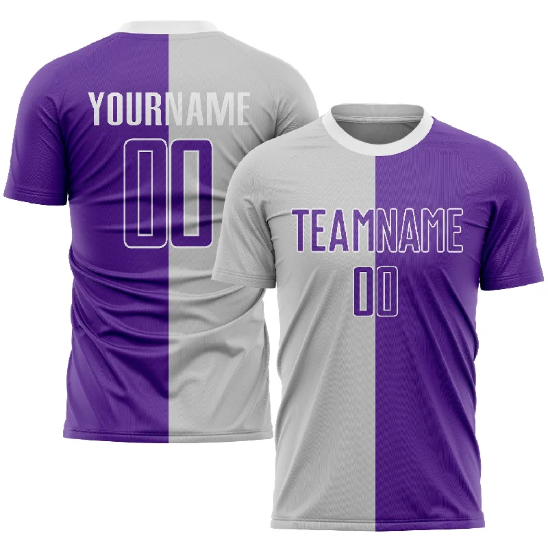 Football Jersey For Player Merchandise-Custom Gray Purple-White Sublimation Split Fashion Soccer Uniform Jersey