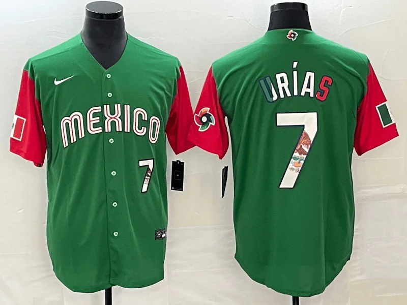 Baseball Jersey For Outdoor Games-Men's Mexico Baseball #7 Julio UrÃ­as 2023 Green World Baseball Classic With Patch Stitched Jersey