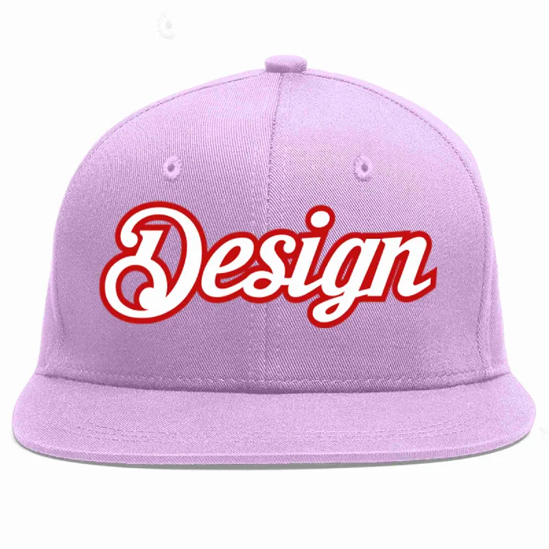 Baseball Cap For Fashionable Look-Custom Light Purple White-Red Flat Eaves Sport Baseball Cap Design for Men/Women/Youth