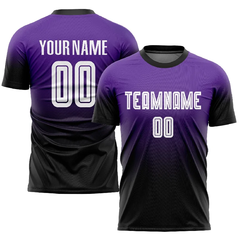 Football Jersey For Family Sport Days-Custom Purple White-Black Sublimation Fade Fashion Soccer Uniform Jersey