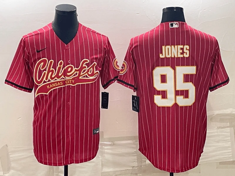 Baseball Jersey For College Teams-Men's Kansas City Chiefs #95 Chris Jones Red With Patch Cool Base Stitched Baseball Jersey