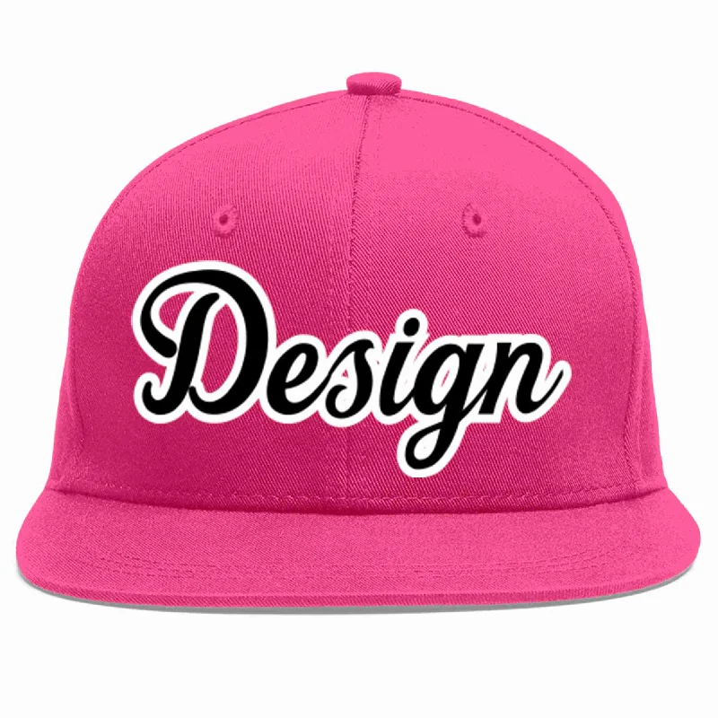 Baseball Cap For Group Purchases-Custom Rose Red Black-White Flat Eaves Sport Baseball Cap Design for Men/Women/Youth