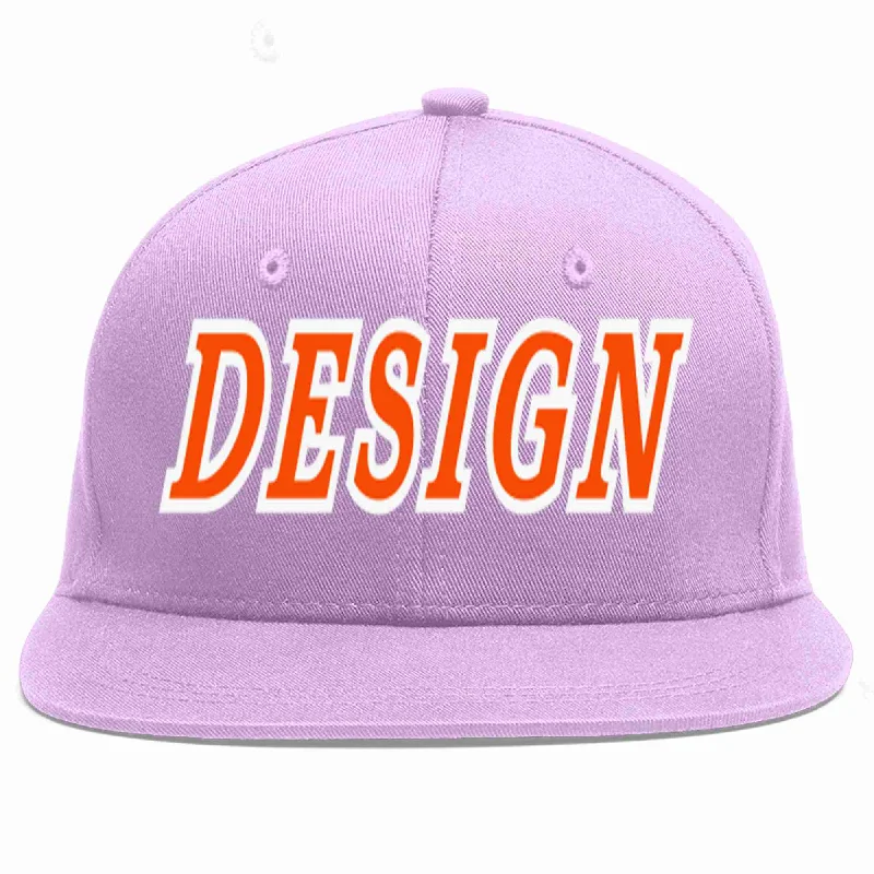 Baseball Cap For Group Events-Custom Light Purple Orange-White Flat Eaves Sport Baseball Cap Design for Men/Women/Youth