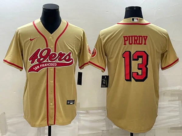 Baseball Jersey With Custom Design-Men's San Francisco 49ers #13 Brock Purdy New Gold With Patch Cool Base Stitched Baseball Jersey