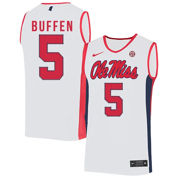 Football Jersey For College Teams-Basketball Jersey For College Teams-Ole Miss Rebels 5 KJ Buffen White Basketball College Basketball Jersey