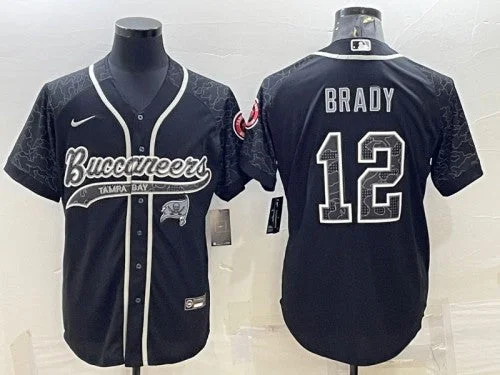 Baseball Jersey For Softball And Baseball-Men's Tampa Bay Buccaneers #12 Tom Brady Black Reflective With Patch Cool Base Stitched Baseball Jersey