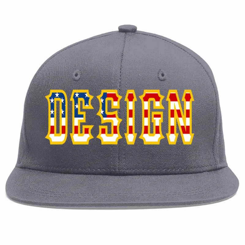 Baseball Cap With Adjustable Fit-Custom Dark Gray Vintage USA Flag-Gold Flat Eaves Sport Baseball Cap Design for Men/Women/Youth