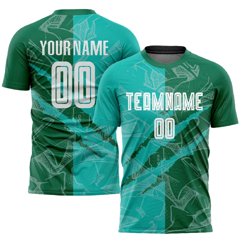 Football Jersey With Number And Name-Custom Graffiti Pattern Aqua-Kelly Green Scratch Sublimation Soccer Uniform Jersey