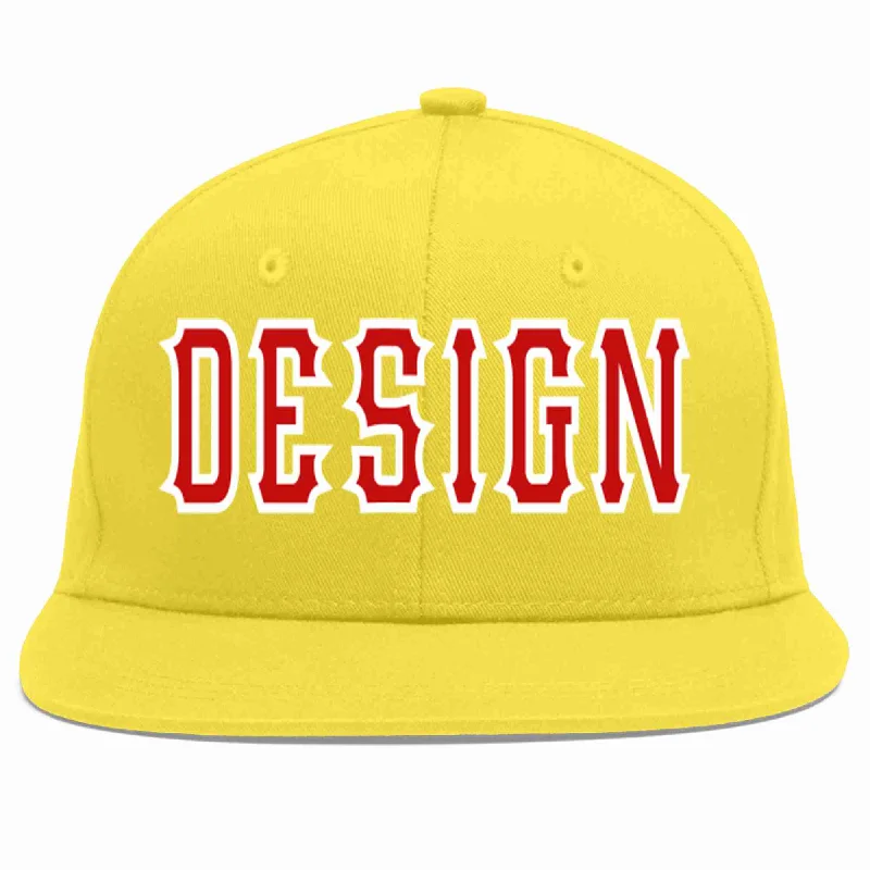 Baseball Cap For Street Style-Custom Light Gold Red-White Flat Eaves Sport Baseball Cap Design for Men/Women/Youth