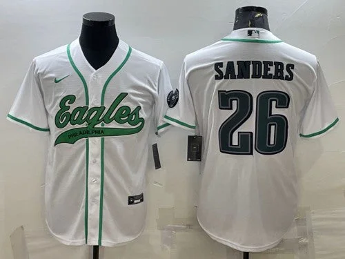 Men's Philadelphia Eagles #26 Miles Sanders White With Patch Cool Base Stitched Baseball Jersey