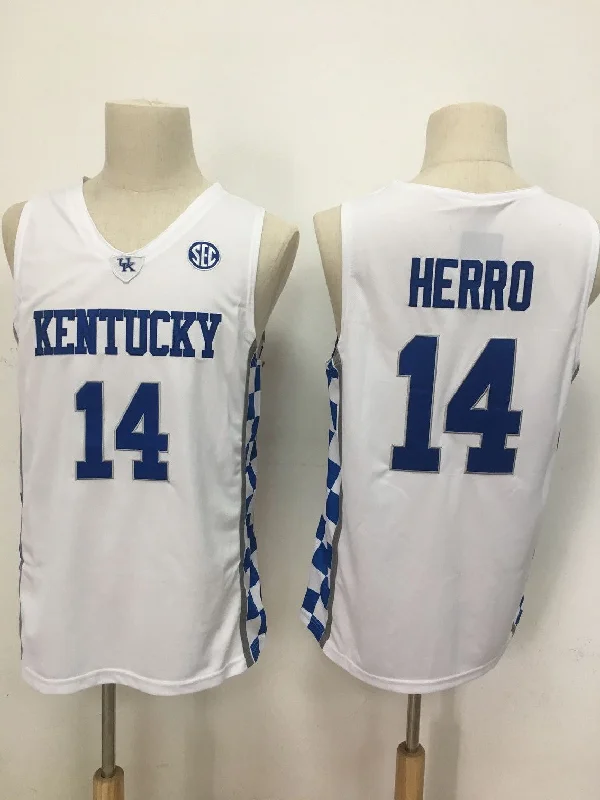 Football Jersey For Custom Branding Options-Basketball Jersey For Custom Branding Options-Kentucky Wildcats 14 Tyler Herro White College Basketball Basketball Jersey