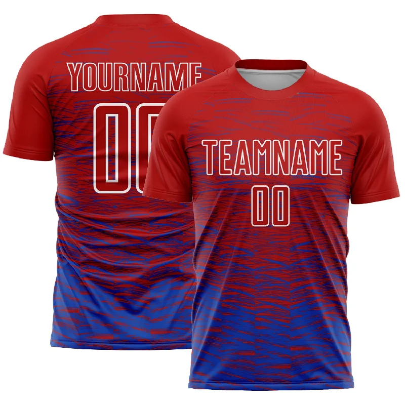 Football Jersey For Local Leagues-Custom Red Thunder Blue-White Line Sublimation Soccer Uniform Jersey