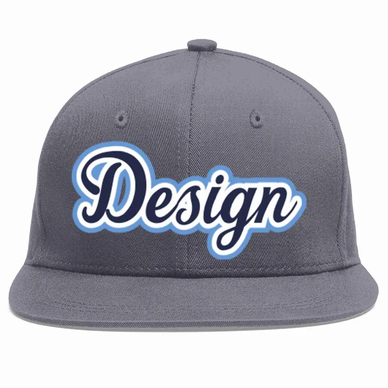 Baseball Cap For Travel Fashion-Custom Dark Gray Navy-White Flat Eaves Sport Baseball Cap Design for Men/Women/Youth