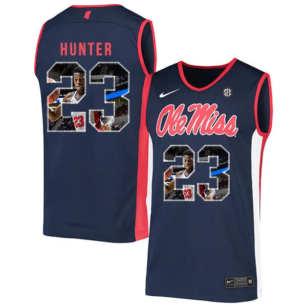 Football Jersey For Sale-Basketball Jersey For Sale-Ole Miss Rebels 23 Sammy Hunter Navy Fashion Basketball College Basketball Jersey