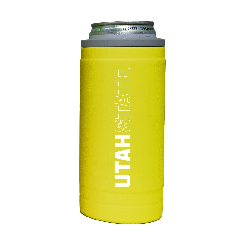 Team Mug For Meetings-Utah State 12oz Cru Stacked Soft Touch Slim Coolie