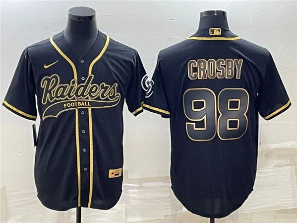 Baseball Jersey For Youth Sports Apparel-Men's Las Vegas Raiders #98 Maxx Crosby Black Gold With Patch Cool Base Stitched Baseball Jersey