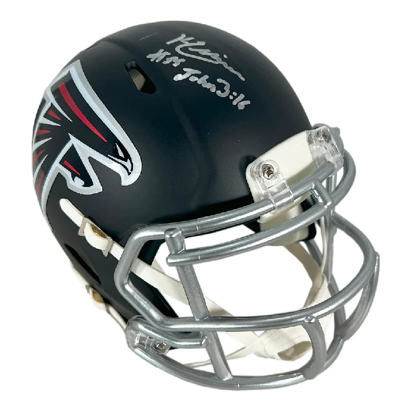 Rugby Helmet For Adjustable Closure-Kaden Elliss Signed John 3:16 Inscription Atlanta Falcons Speed Mini Football Helmet (Beckett)