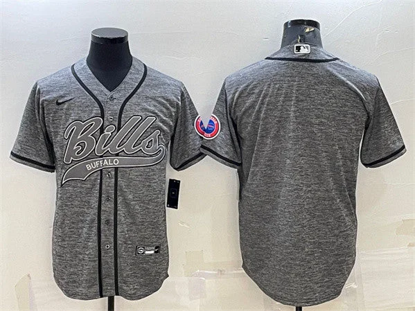 Baseball Jersey For Adult Leagues-Men's Buffalo Bills Blank Gray With Patch Cool Base Stitched Baseball Jersey