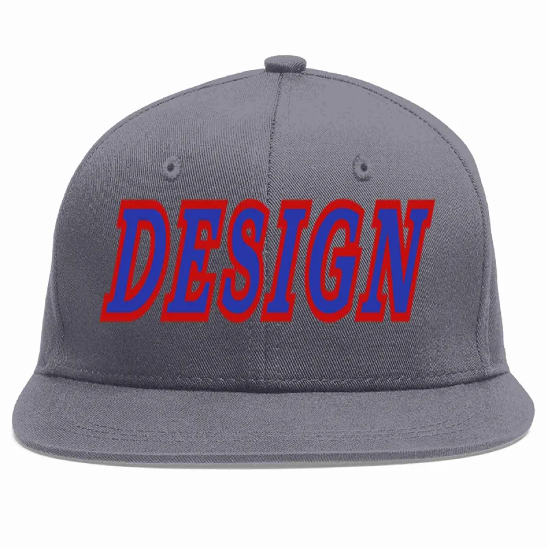 Baseball Cap For Comfortable Fit-Custom Dark Gray Royal-Red Flat Eaves Sport Baseball Cap Design for Men/Women/Youth