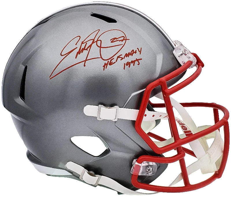 Rugby Helmet For Adult Rugby Players-Eddie George Autographed Ohio State Buckeyes Flash Silver Full Size Replica Speed Helmet "Heisman 1995" Beckett BAS QR Stock #197134