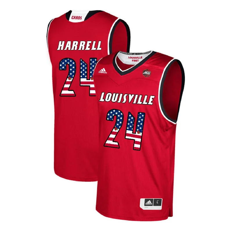 Football Jersey For Special Events-Basketball Jersey For Special Events-Louisville Cardinals 24 Montrezl Harrell Red USA Flag College Basketball Basketball Jersey