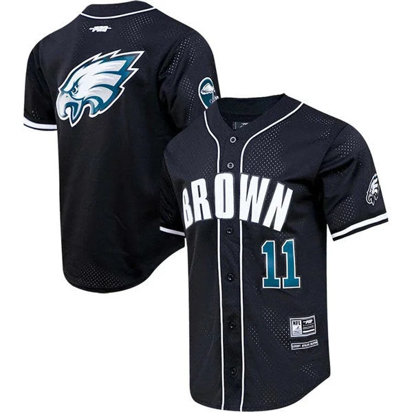 Baseball Jersey For Women-Men's Philadelphia Eagles #11 A. J. Brown Black Stitched Baseball Jersey