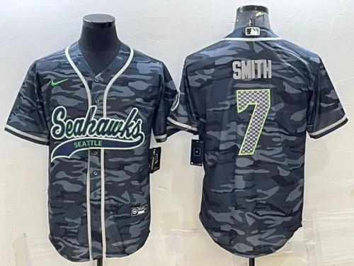 Youth Baseball Jersey-Men's Seattle Seahawks #7 Geno Smith Gray Camo With Patch Cool Base Stitched Baseball Jersey