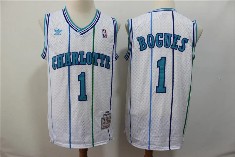 Football Jersey For Match Day-Basketball Jersey For Match Day-Hornets 1 Muggsy Bogues White 1992-93 Hardwood Classics Basketball Jersey