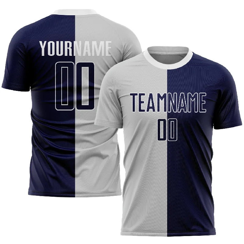 Football Jersey For Player Recognition-Custom Gray Navy-White Sublimation Split Fashion Soccer Uniform Jersey