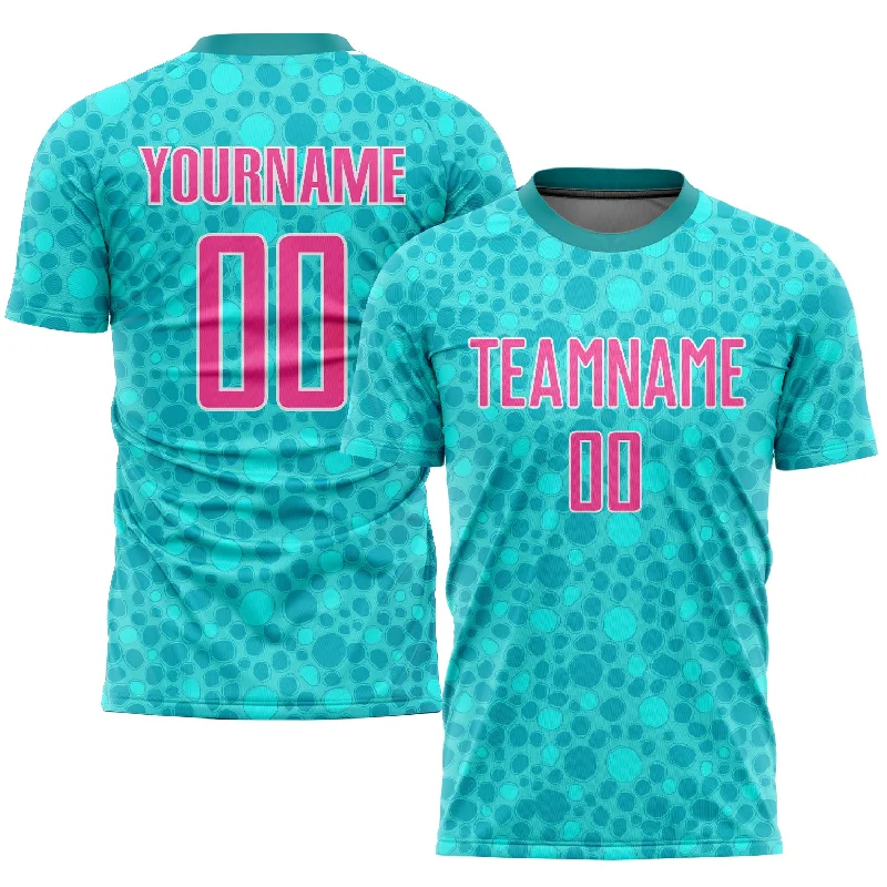 Football Jersey For Fans-Custom Aqua Pink-White Sublimation Soccer Uniform Jersey