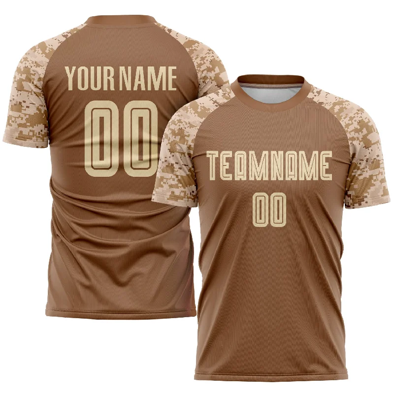 Football Jersey For Little League-Custom Brown Cream-Camo Sublimation Soccer Uniform Jersey