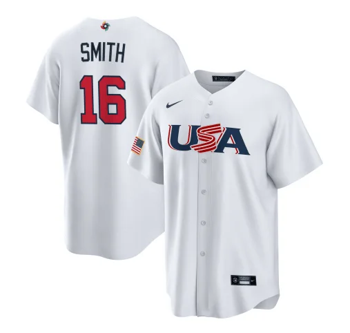 Baseball Jersey For Group Purchases-Men's USA Baseball #16 Will Smith 2023 White World Baseball Classic Stitched Jersey