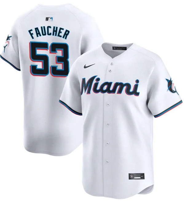 Baseball Jersey For School Teams-Men's Miami Marlins #53 Calvin Faucher White Home Limited Baseball Stitched Jersey