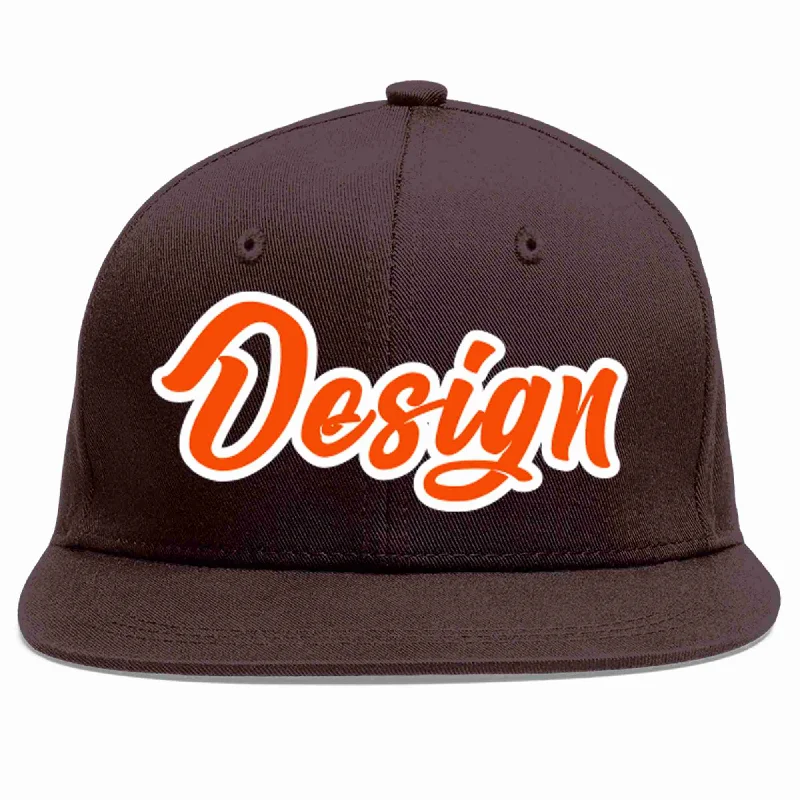 Baseball Cap For Family Gatherings-Custom Brown Orange-White Flat Eaves Sport Baseball Cap Design for Men/Women/Youth