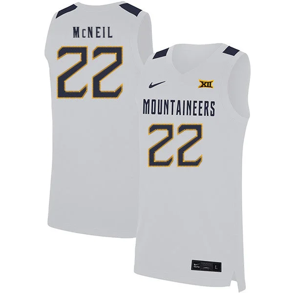 Football Jersey With Name And Number-Basketball Jersey With Name And Number-West Virginia Mountaineers 22 Sean McNeil White Basketball College Basketball Jersey