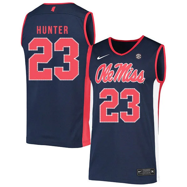 Football Jersey With Team Mascot-Basketball Jersey With Team Mascot-Ole Miss Rebels 23 Sammy Hunter Navy Basketball College Basketball Jersey