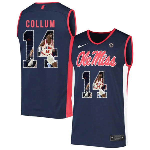 Football Jersey For Players-Basketball Jersey For Players-Ole Miss Rebels 14 Antavion Collum Navy Fashion Basketball College Basketball Jersey