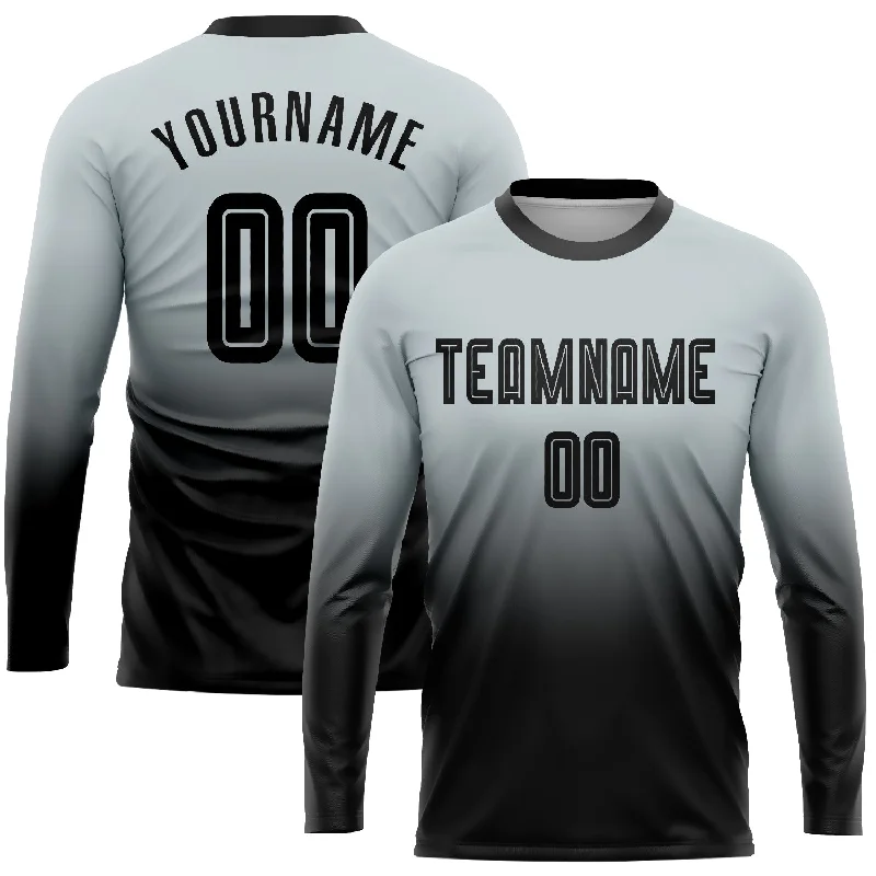 Football Jersey For Retro Fan Gear-Custom Silver Black Sublimation Long Sleeve Fade Fashion Soccer Uniform Jersey