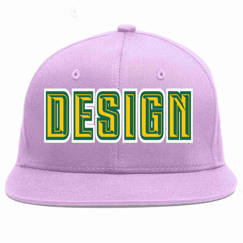 Baseball Cap For Winter Sports-Custom Light Purple Gold-Kelly Green Flat Eaves Sport Baseball Cap Design for Men/Women/Youth