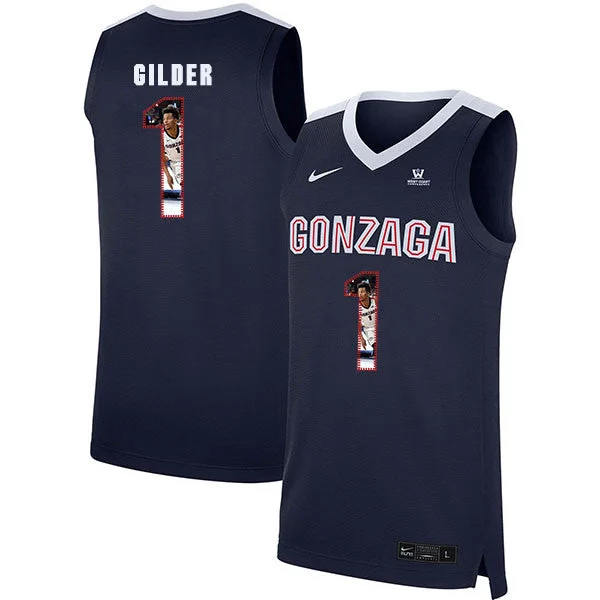 Football Jersey With Personalized Text-Basketball Jersey With Personalized Text-Gonzaga Bulldogs 1 Admon Gilder Navy Fashion College Basketball Basketball Jersey