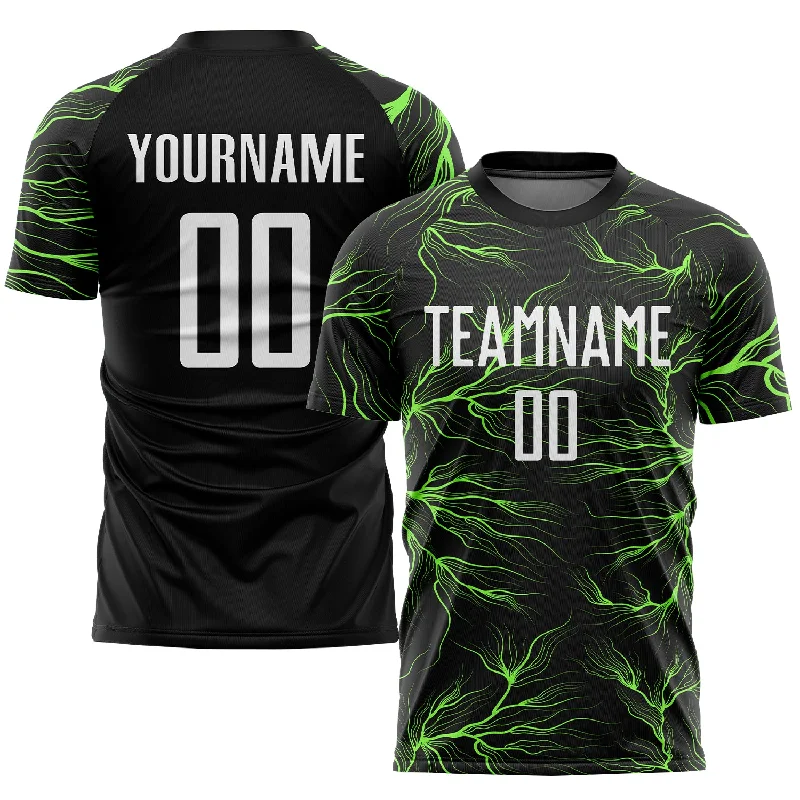 Football Jersey With Custom Numbers-Custom Black White-Neon Green Sublimation Soccer Uniform Jersey