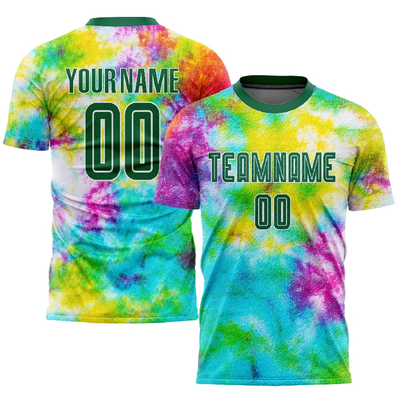 Football Jersey For Sports Teams-Custom Tie Dye Kelly Green-White Sublimation Soccer Uniform Jersey