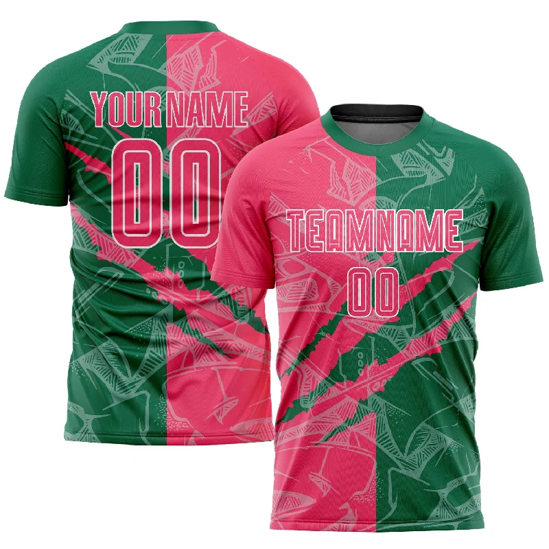 Football Jersey With Custom Graphics-Custom Graffiti Pattern Neon Pink-Kelly Green Scratch Sublimation Soccer Uniform Jersey