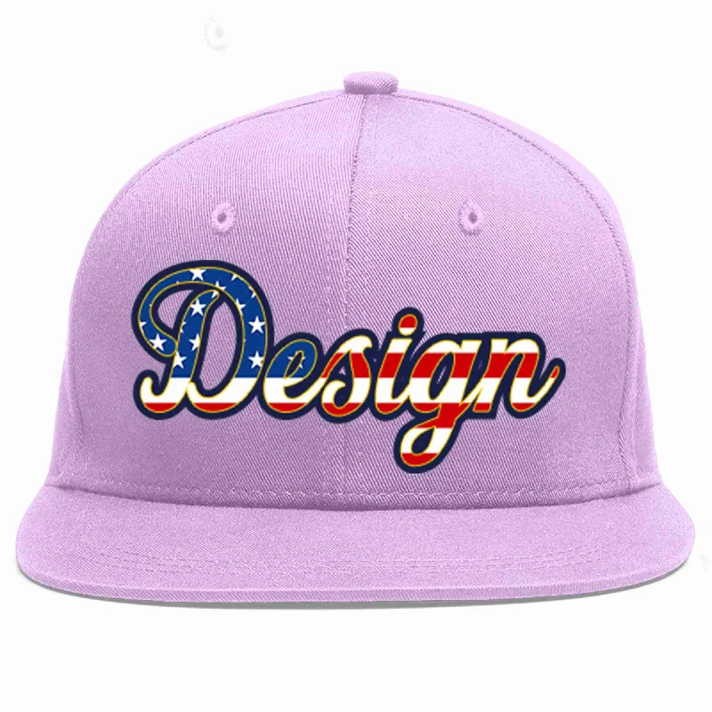 Baseball Cap For Group Orders-Custom Light Purple Vintage USA Flag-Gold Flat Eaves Sport Baseball Cap Design for Men/Women/Youth