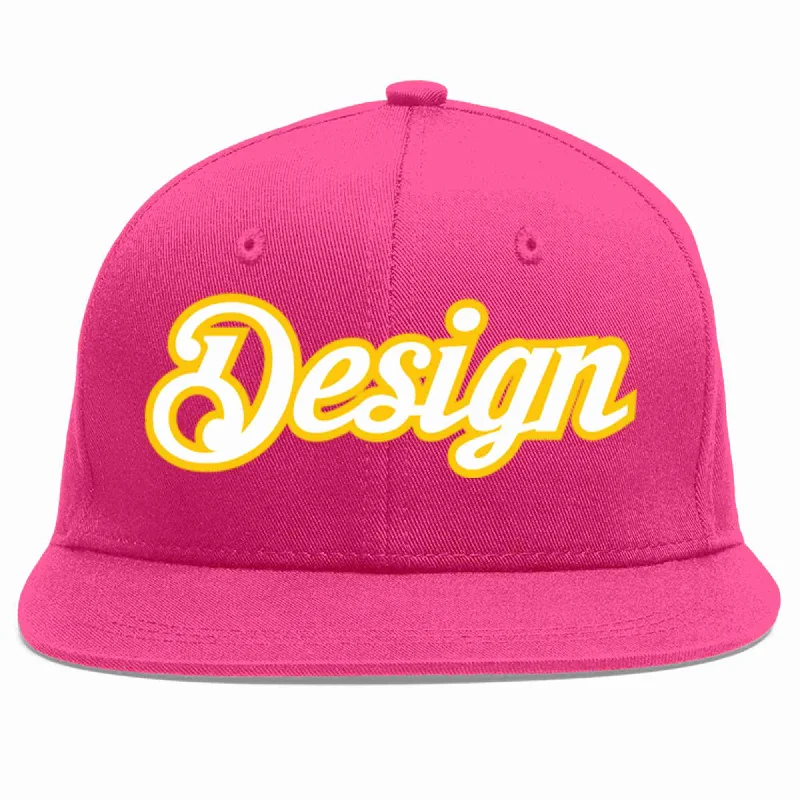 Baseball Cap With Unique Features-Custom Rose Red White-Gold Flat Eaves Sport Baseball Cap Design for Men/Women/Youth