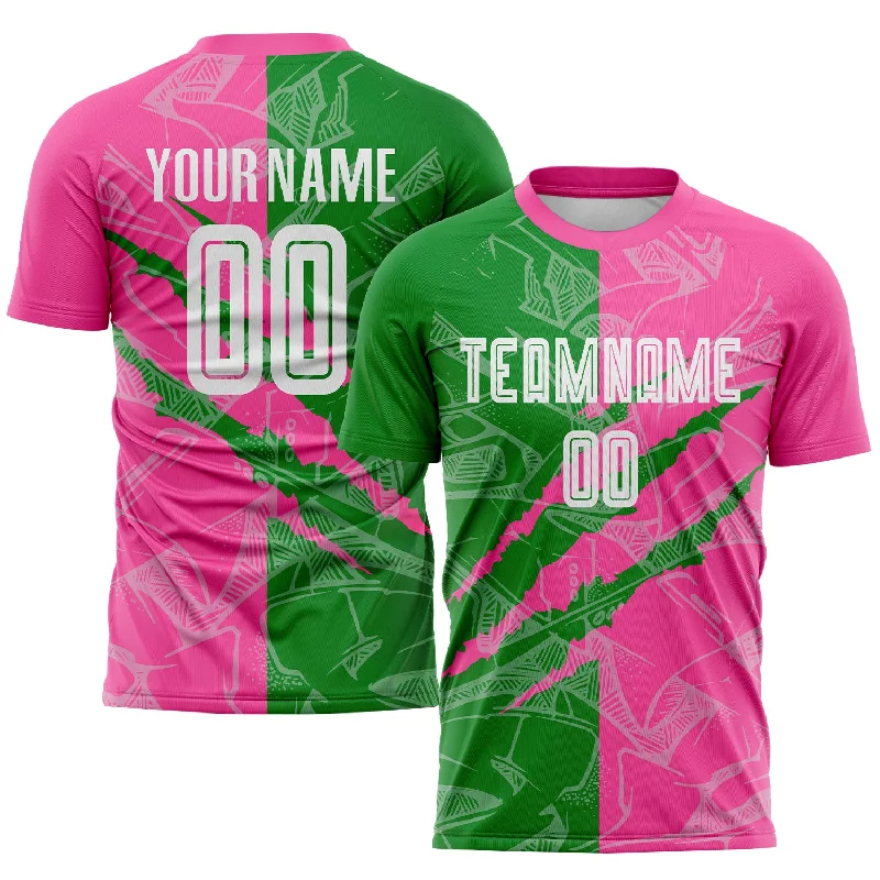 Football Jersey For Unique Customization-Custom Graffiti Pattern Grass Green-Pink Scratch Sublimation Soccer Uniform Jersey