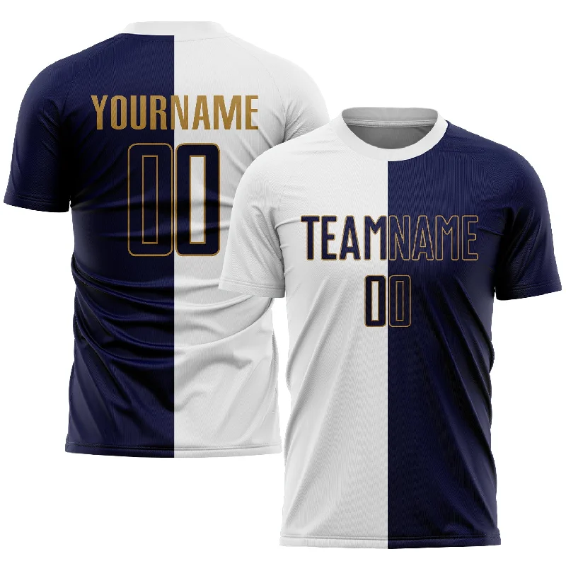 Football Jersey For Personalized Sizing-Custom White Navy-Old Gold Sublimation Split Fashion Soccer Uniform Jersey